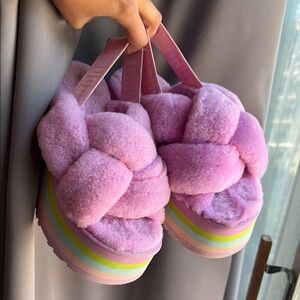 Pink fluffy UGG Platform Sandals